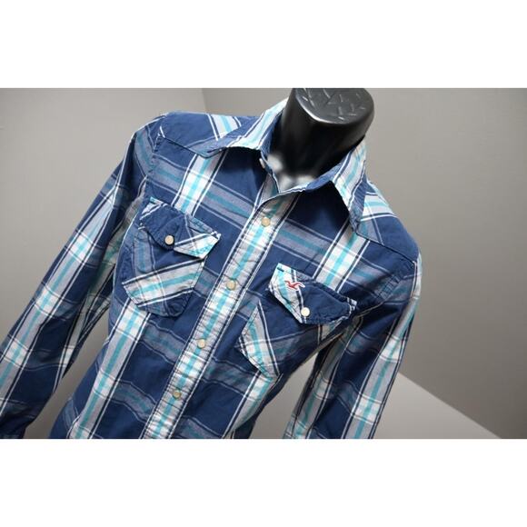 Hollister Western Pearl Snaps Cowboy Shirt Plaid Long Sleve Mens Size Medium - Picture 4 of 8